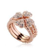 Austrian Rhinestone Inlaid Peach Heart Petal Clover 18K Rose Gold Ring