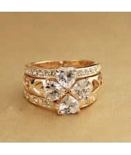 Rose Gold Austrian Rhinestone Inlaid Peach Heart Petal Clover Plated Ring