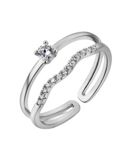 Austrian Crystal Embedded Intersected Design Platinum Plated Ring