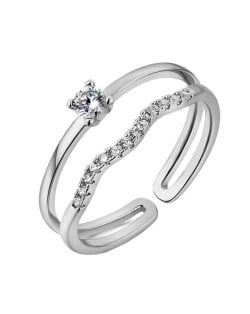 Austrian Crystal Embedded Intersected Design Platinum Plated Ring