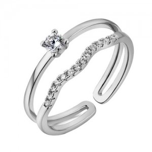Austrian Crystal Embedded Double layer Design Platinum Plated Ring