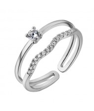 Austrian Crystal Embedded Double layer Design Platinum Plated Ring