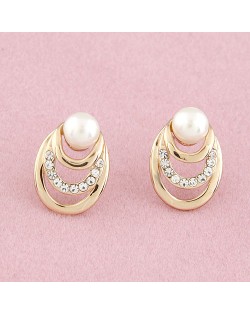 Czech Rhinestone Inlaid Pearl Element Sweet Ear Studs