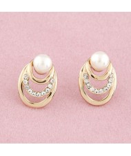 Czech Rhinestone Inlaid Pearl Element Sweet Ear Studs