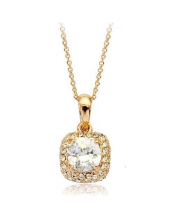 Delicate Crystal Square Pendant 18K Rose Gold Necklace