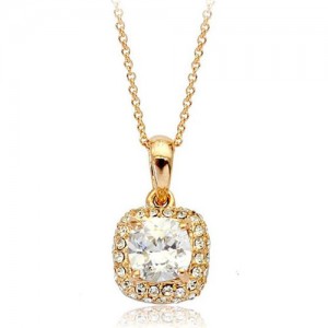 Delicate Crystal Square Pendant 18K Rose Gold Necklace