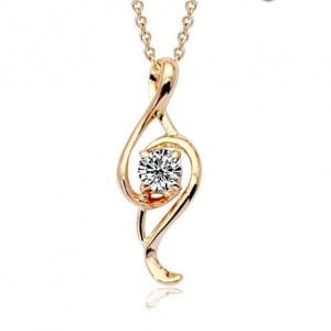 Rhinestone Inlaid Spiral Shape Pendant 18K Rose Gold Necklace