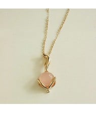 Opal Fox Pendant 18K Rose Gold Necklace - Pink