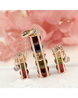 Zirconia Inlaid Wish Bone Design Necklace and Earrings Set - Multicolor