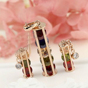 Zirconia Inlaid Wish Bone Design Necklace and Earrings Set - Multicolor