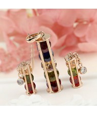 Zirconia Inlaid Wish Bone Design Necklace and Earrings Set - Multicolor