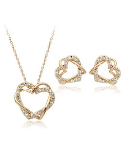 Entailment Dual Hearts 18K Rose Gold Necklace and Earrings Set