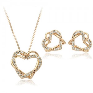 Entailment Dual Hearts 18K Rose Gold Necklace and Earrings Set