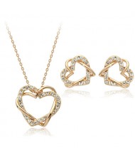 Entailment Dual Hearts 18K Rose Gold Necklace and Earrings Set