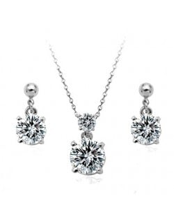 Classic Zirconia Platinum Plated Alloy Necklace and Earrings Set