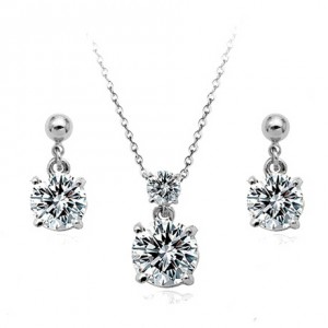 Classic Zirconia Platinum Plated Alloy Necklace and Earrings Set