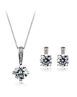 Classic Zirconia Platinum Plated Alloy Necklace and Earrings Set