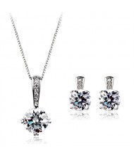 Classic Zirconia Platinum Plated Alloy Necklace and Earrings Set