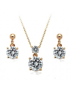 Classic Zirconia Rose Gold Necklace and Earrings Set