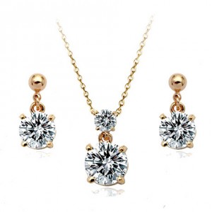 Classic Zirconia Rose Gold Necklace and Earrings Set