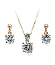 Classic Zirconia Rose Gold Necklace and Earrings Set