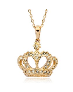 18k Rose Gold Plated Crown Pendant Necklace With Austrian Crystal & CZ