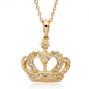 Austrian Crystals 18K Rose Gold Imperial Crown Pendant Necklace