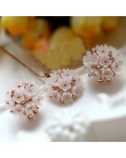 Mass Flowers Ball Design Rose Gold Necklace and Earrings Set