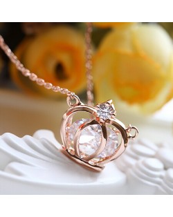 Zirconia and Rhinestone Inlaid Hollow Crown Rose Gold Necklace