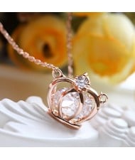 Zirconia and Rhinestone Inlaid Hollow Crown Rose Gold Necklace