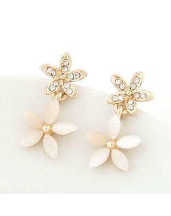 Sweet Korean Style Opal and Czech Rhinestone Floral Earrings