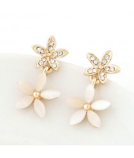 Sweet Korean Style Opal and Czech Rhinestone Floral Earrings