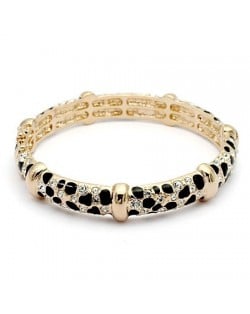 Austrian Crystal Inlaid with Black Oil-spot Glazed Knots Design 18K Rose Gold Bangle