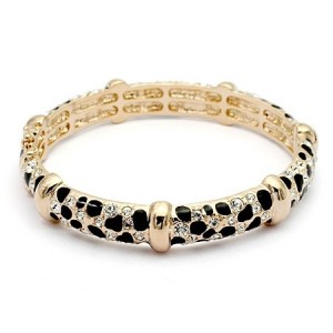 Austrian Crystal Inlaid with Black Oil-spot Glazed Knots Design 18K Rose Gold Bangle