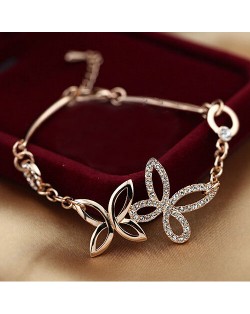 Rhinestone Embellished Pastoral Butterflies Rose Gold Bracelet