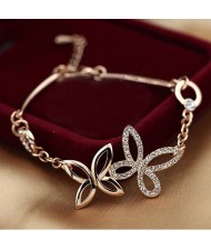Rhinestone Embellished Pastoral Butterflies Rose Gold Bracelet