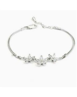 Romantic Silver Crystal Flowers Pendants 18K Rose Gold Bracelet