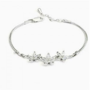 Romantic Silver Crystal Flowers Pendants 18K Rose Gold Bracelet