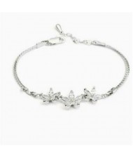Romantic Silver Crystal Flowers Pendants 18K Rose Gold Bracelet