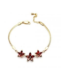 Romantic Red Flowers Pendants 18K Rose Gold Bracelet