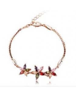 Romantic Multicolor Flowers Pendants 18K Rose Gold Bracelet