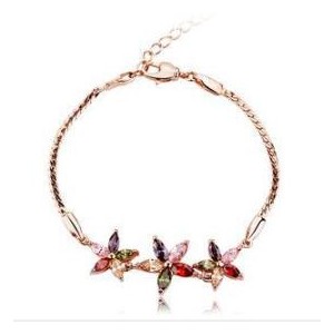Romantic Multicolor Flowers Pendants 18K Rose Gold Bracelet