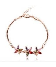 Romantic Multicolor Flowers Pendants 18K Rose Gold Bracelet