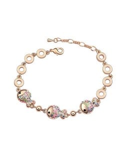 Triple Cute Fish Pendants Design 18K Rose Gold Bracelet - Multicolor