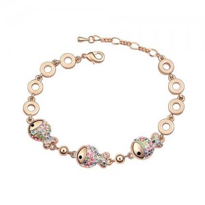 Triple Cute Fish Pendants Design 18K Rose Gold Bracelet - Multicolor