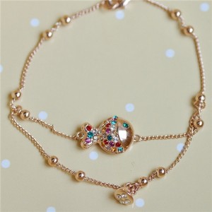 Colorful Austrian Crystal Embelished Clown Fish Pendant Rose Gold Bracelet