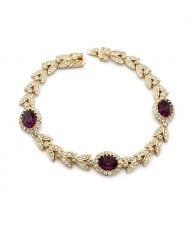 Purple Austrian Crystal Inlaid Garland Rose Gold Plated Bracelet