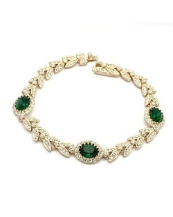 Green Austrian Crystal Inlaid Garland Rose Gold Plated Bracelet