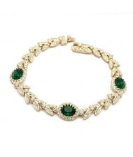 Green Austrian Crystal Inlaid Garland Rose Gold Plated Bracelet