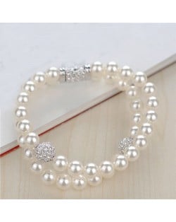 Dual Layer Pearl Fashion Platinum Plated Alloy Bracelet